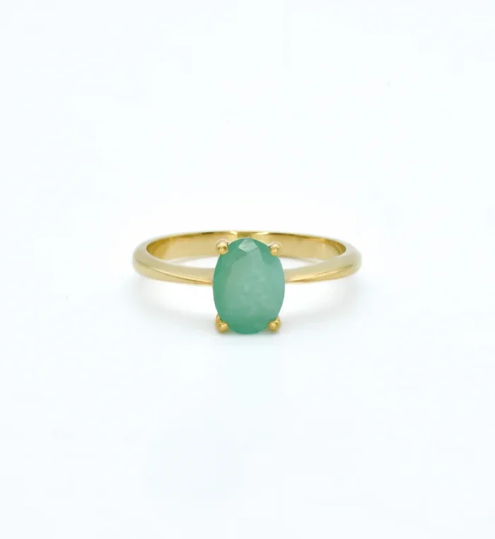 Natural Emerald Ring, Gold Emerald Solitaire Ring, Oval Emerald Ring