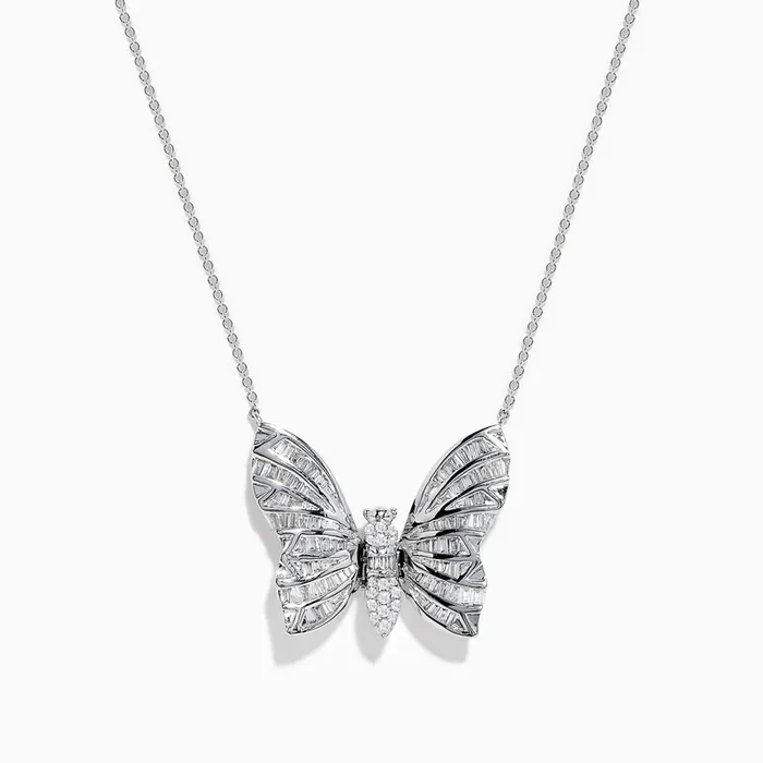 Nature 14K White Gold Diamond Butterfly Necklace