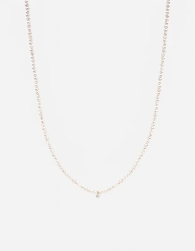 Nava Pearl Necklace, 14k Gold Pavé