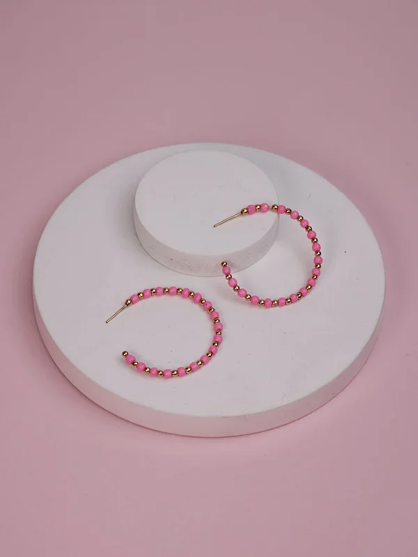 Neon Pink Beaded Hoop