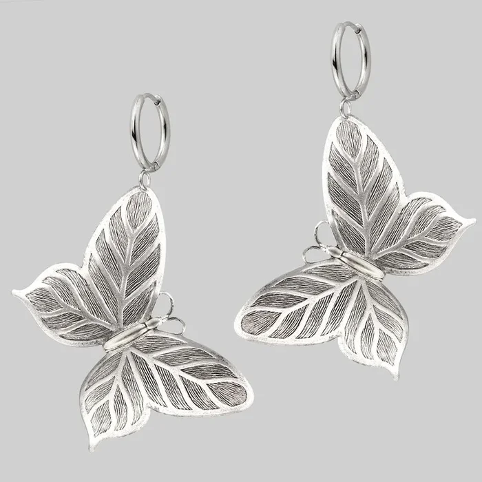 NEW DAWN. Huge Butterfly Hoop Earrings – Silver