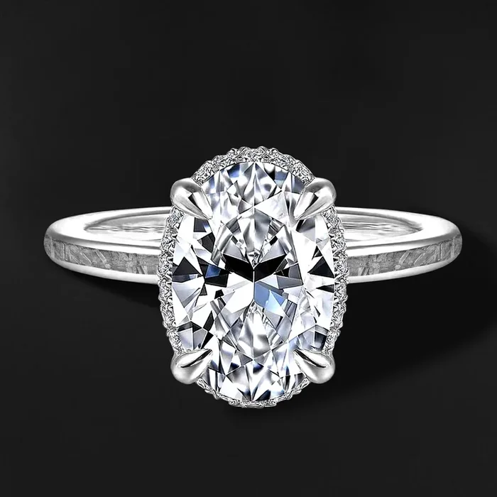 New Sky – 14K Gold or Sterling Silver Meteorite Engagement Ring for Her | Oval-Cut Moissanite Ring for Women | Unique Celestial Jewelry