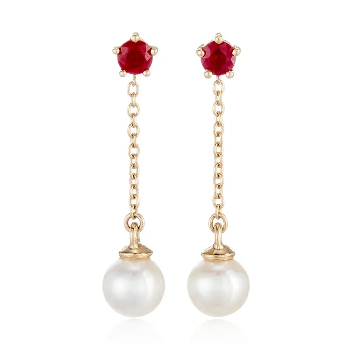 Niagara Earrings in Pearls & Rubies
