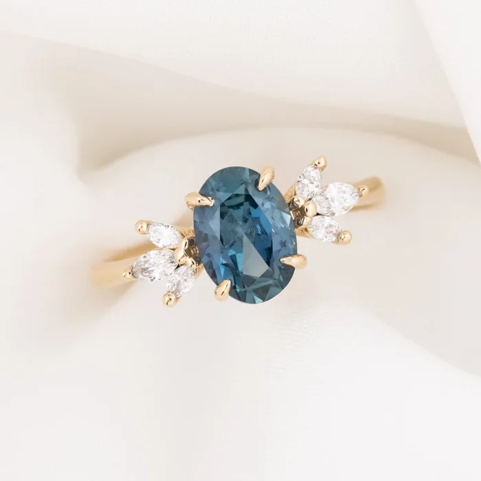 Nova Ring, GIA certified unheated 2.02ct Blue Montana Sapphire, 14k Yellow Gold (One of a kind)