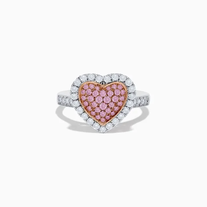 Novelty 14K Two Tone Gold Pink and White Diamond Heart Ring