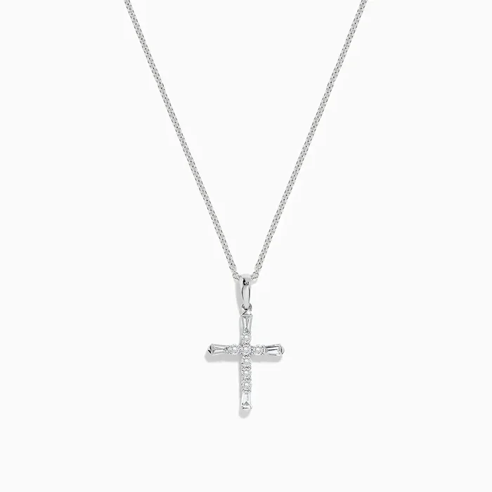 Novelty 14K White Gold Diamond Cross Pendant, 0.30 TCW