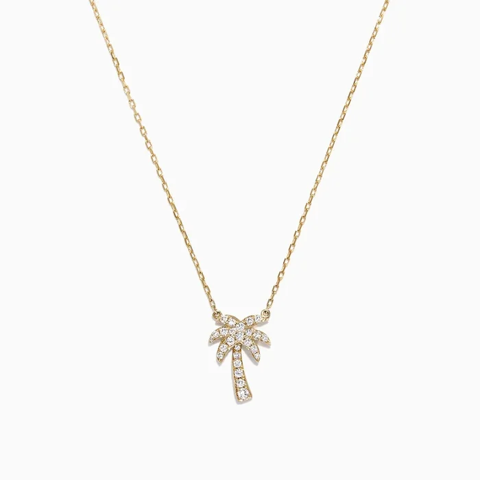 Novelty 14K Yellow Gold Diamond Palm Tree Necklace, 0.23 TCW
