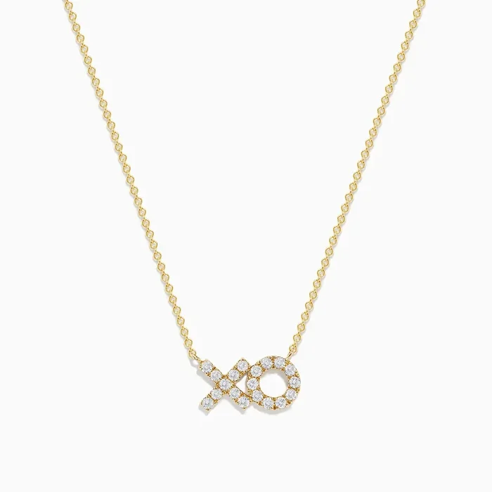 Novelty 14K Yellow Gold Diamond XO Necklace
