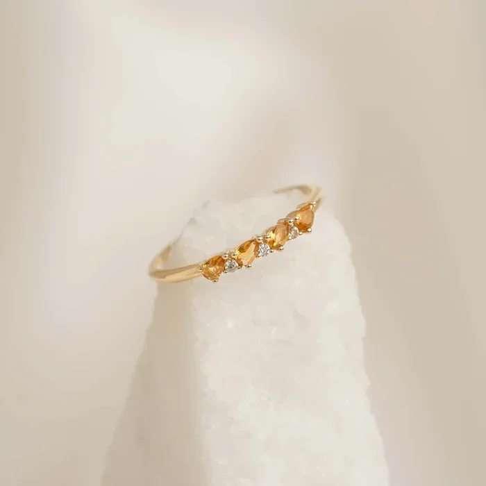 November Birthstone Pear Ring 14k Gold – Citrine and Diamond