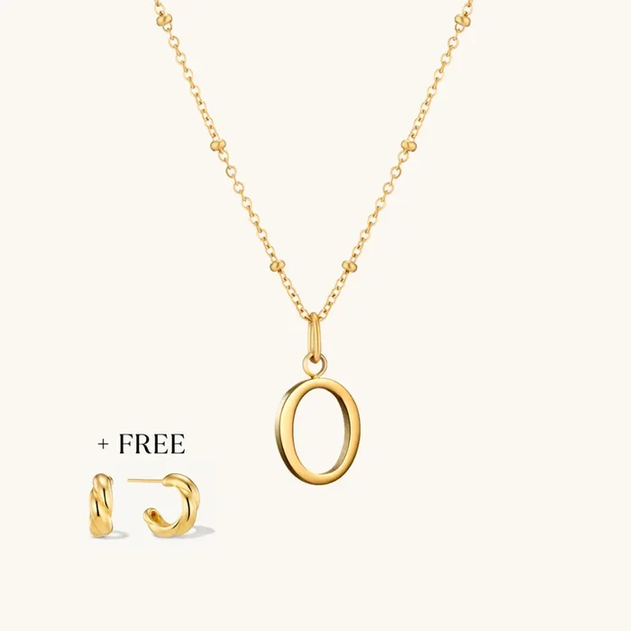 O Script Initial Necklace + FREE Allure Hoops Gold