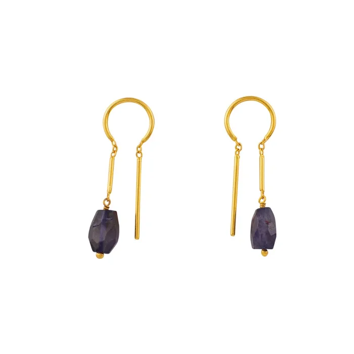 Oblong Stony Dancer Threaders in Iolite & Gold – 1 1/8″ L