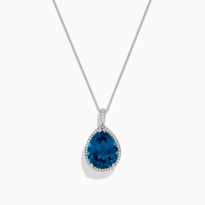 Ocean Bleu 14K Gold London Blue Topaz and Diamond Pendant, 9.45 TCW