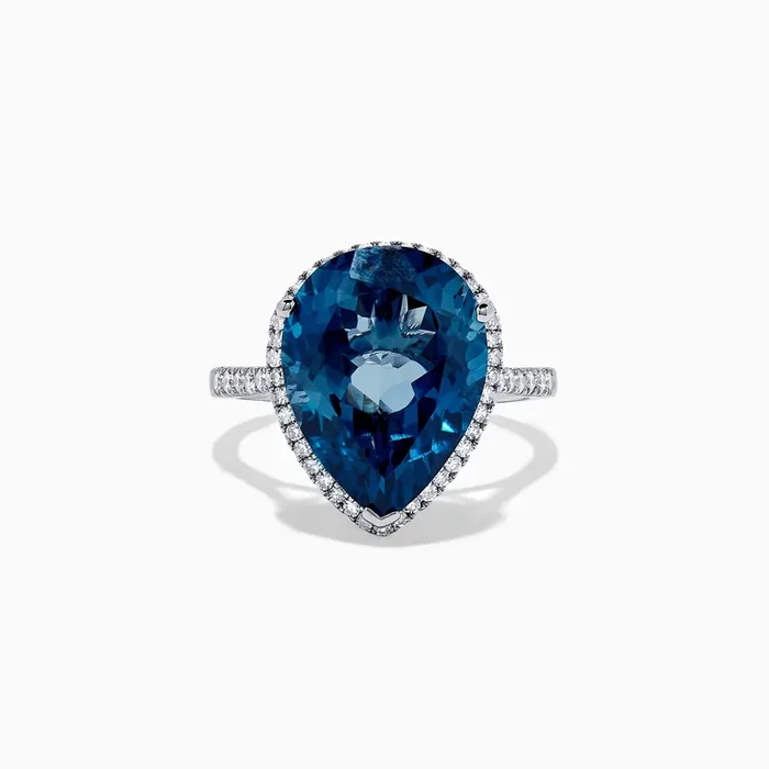 Ocean Bleu 14K Gold London Blue Topaz and Diamond Ring, 11.21 TCW