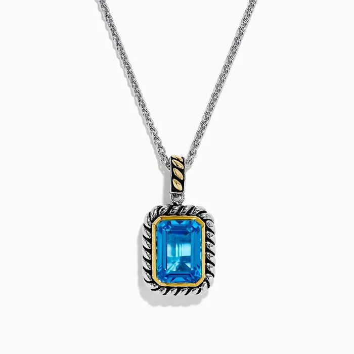 Ocean Bleu 925 Sterling Silver and 18K Yellow Gold Blue Topaz Pendant