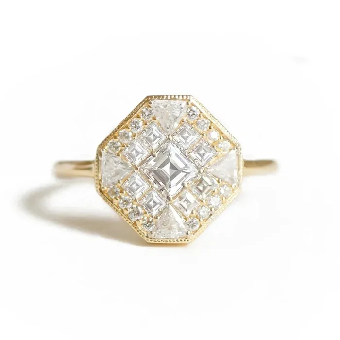 Octagon Shape Multi-Cut Diamond Mosaic Ring