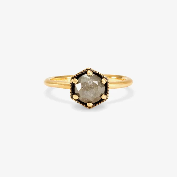 One-of-a-Kind 6.5mm Grey Diamond Hexagon Ring | R2208GY-OOAK