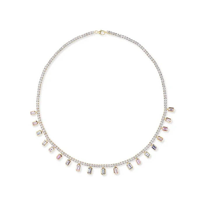 One of a Kind Pastel Sapphire Baguette Tennis Necklace
