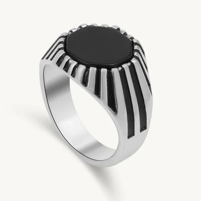 Onyx Bastion Textured Ring