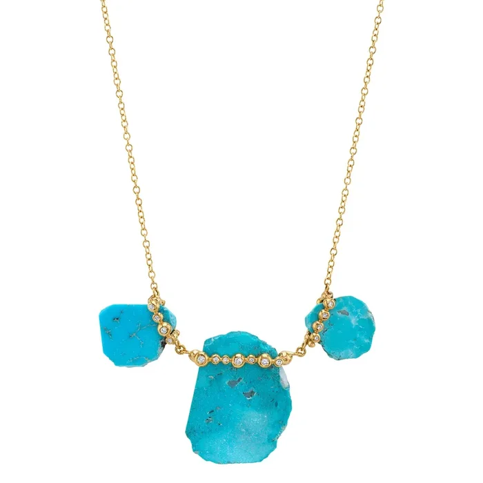 OOAK Turquoise Slab and Diamond Necklace