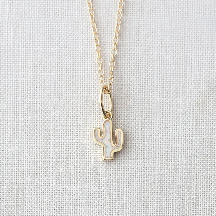 Opal Cactus Charm Necklace