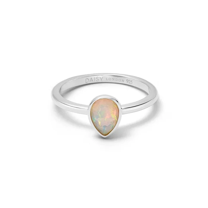 Opal October Birthstone Ring Sterling Silver