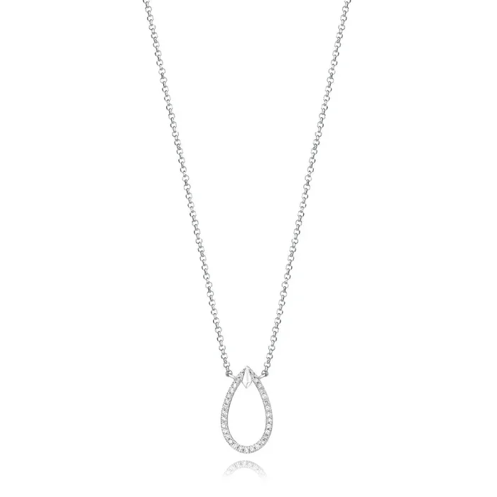 Open Pear Shape Diamond Necklace set in 14k White Gold