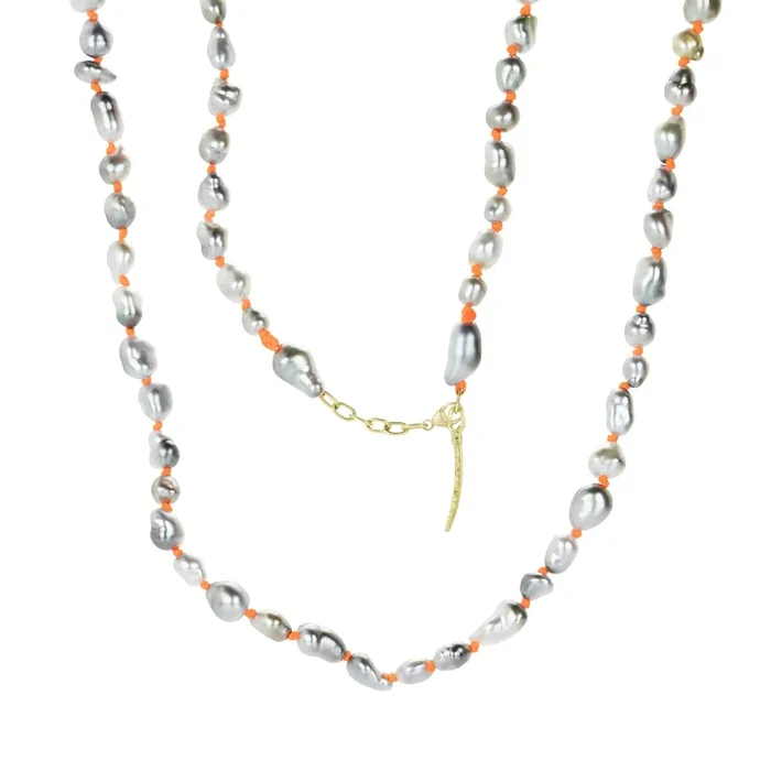 Orange Cord Tahitian Keshi Pearl Necklace