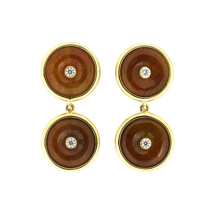 Orange/Red Jadeite Pi Disc & Diamond Drop Earrings