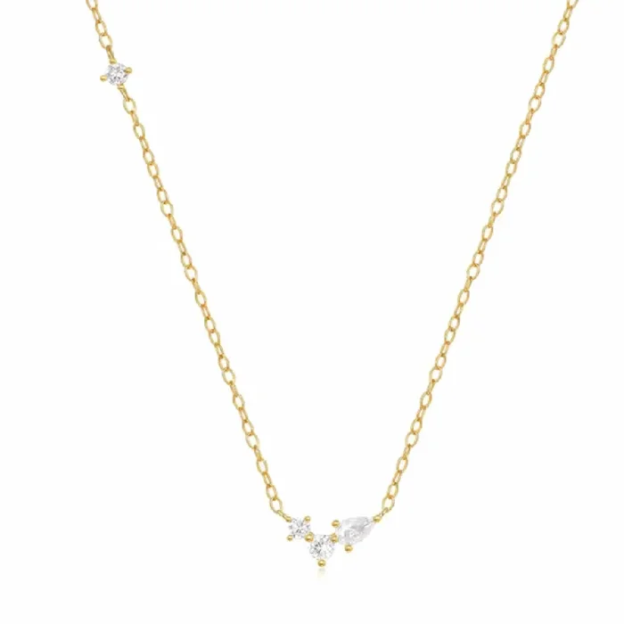 Orlina Delicate Necklace with Three Round and One Pear Cut Cubic Zirconia Stones