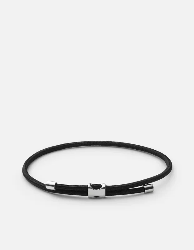 Orson Pull Bungee Rope Bracelet, Sterling Silver / Black