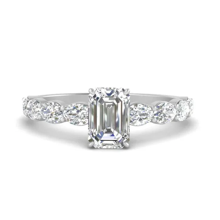 Oval Accented Emerald Cut Engagement Ring