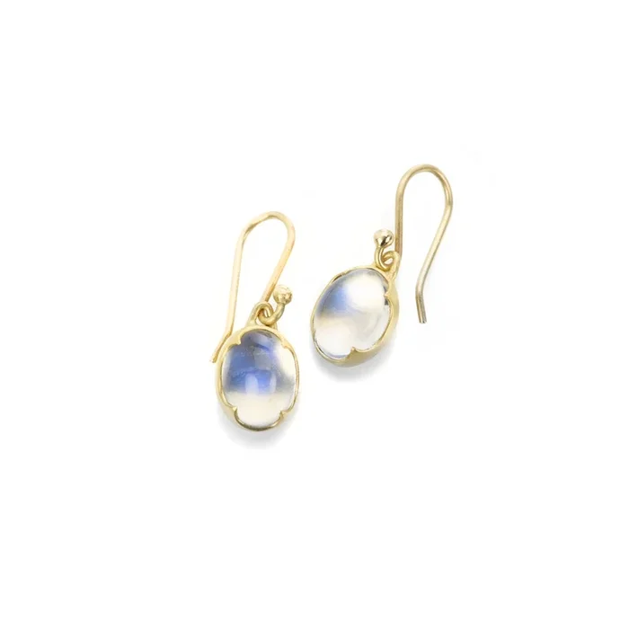 Oval Blue Moonstone Earrings