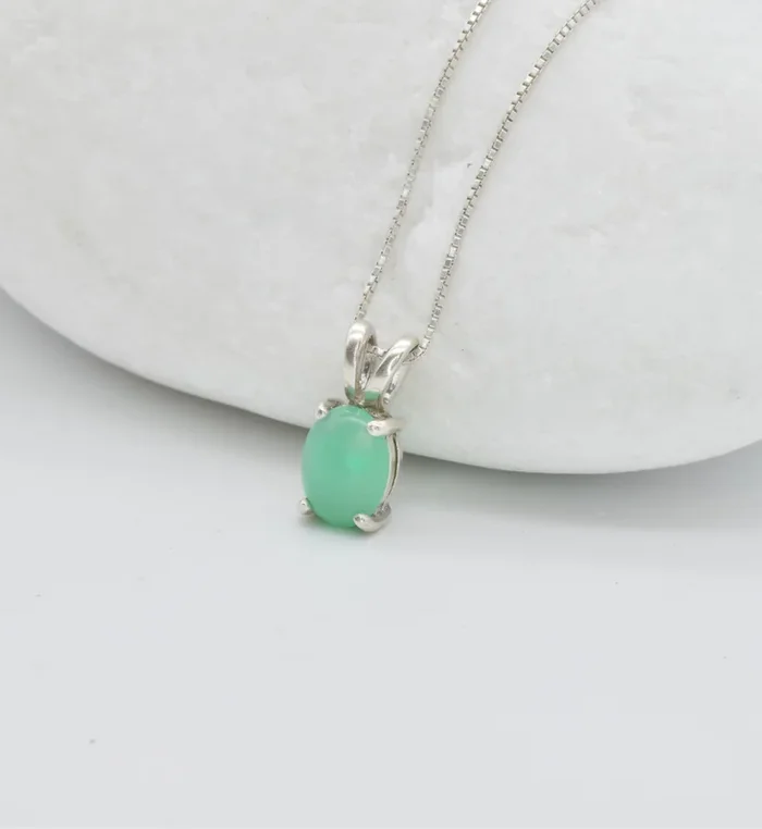 Oval Chrysoprase Solitaire Pendant in Silver