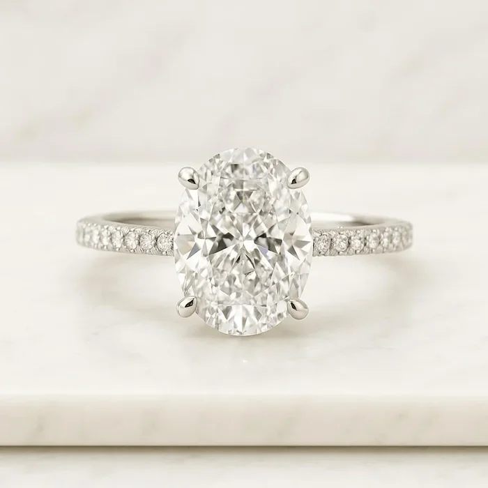 Oval Cut Lab Grown Diamond Pave Half Eternity Ring for Women