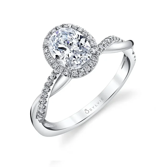 Oval Cut Modern Halo Diamond Spiral Engagement Ring – Coralie