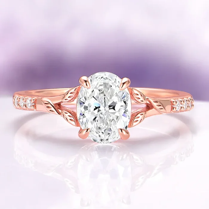 Oval Cut Moissanite Engagement Ring in 14K Solid Rose Gold