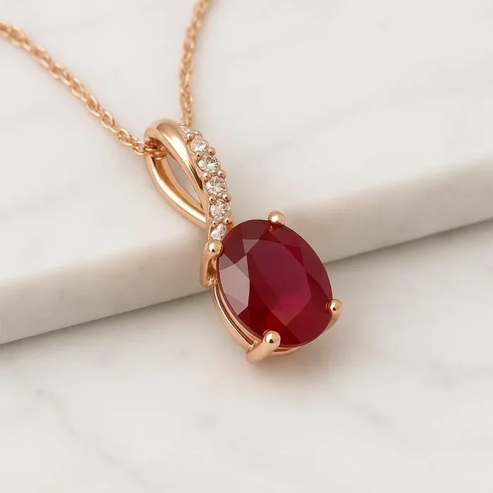 Oval Cut Pink Ruby Gemstone Pendant Necklace
