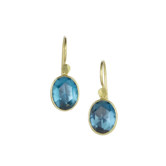 Oval Faceted London Blue Topaz Drop Earrings