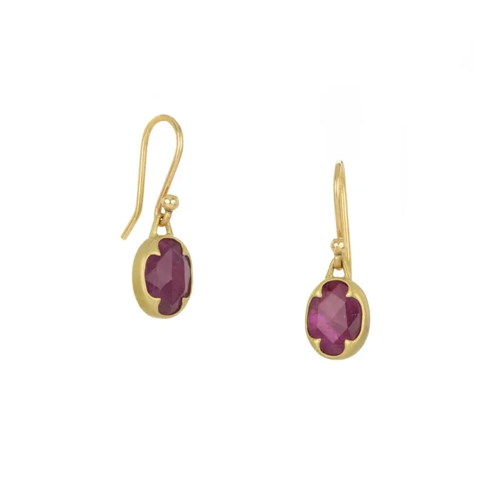 Oval Faceted Ruby Drop Earrings