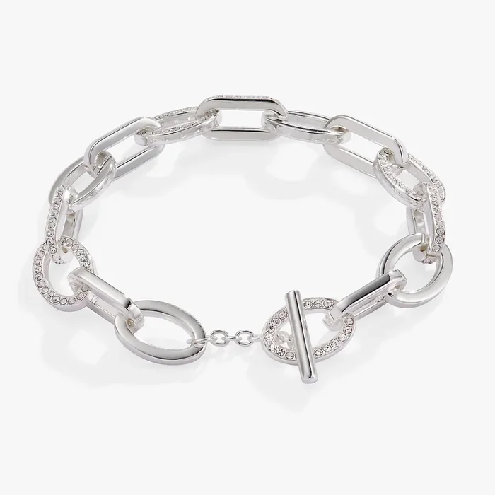 Oval Link Crystal Chain Toggle Bracelet
