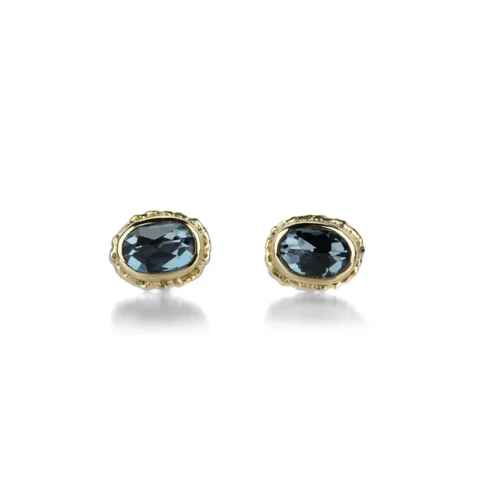 Oval London Blue Topaz Stud Earrings