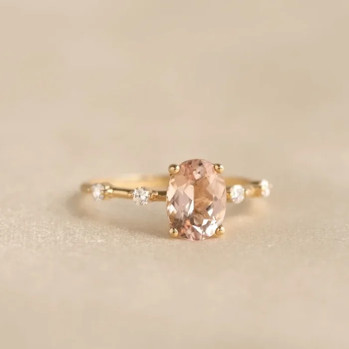 Oval Morganite and Diamond Ring 14k Gold – Demetria