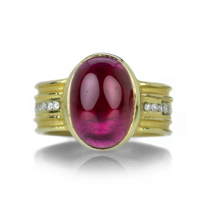 Oval Rubellite Tourmaline Ring with Diamonds