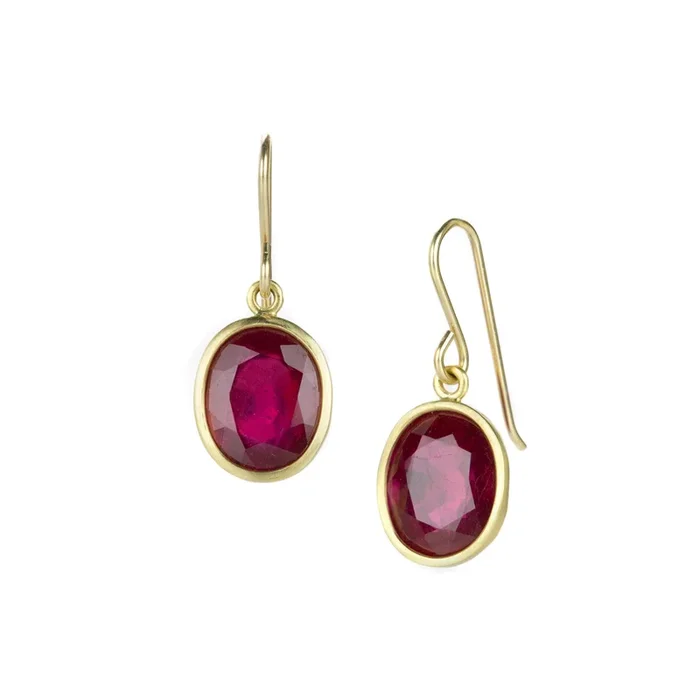 Oval Ruby Drop Earrings
