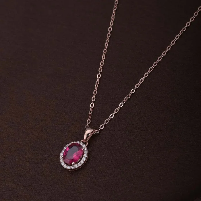 Oval Ruby Necklace | Rose Gold