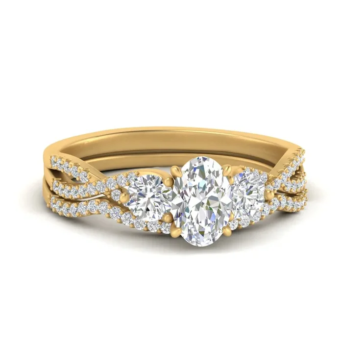 Oval Shaped Diamond Twisted Floral Prong Bridal Set