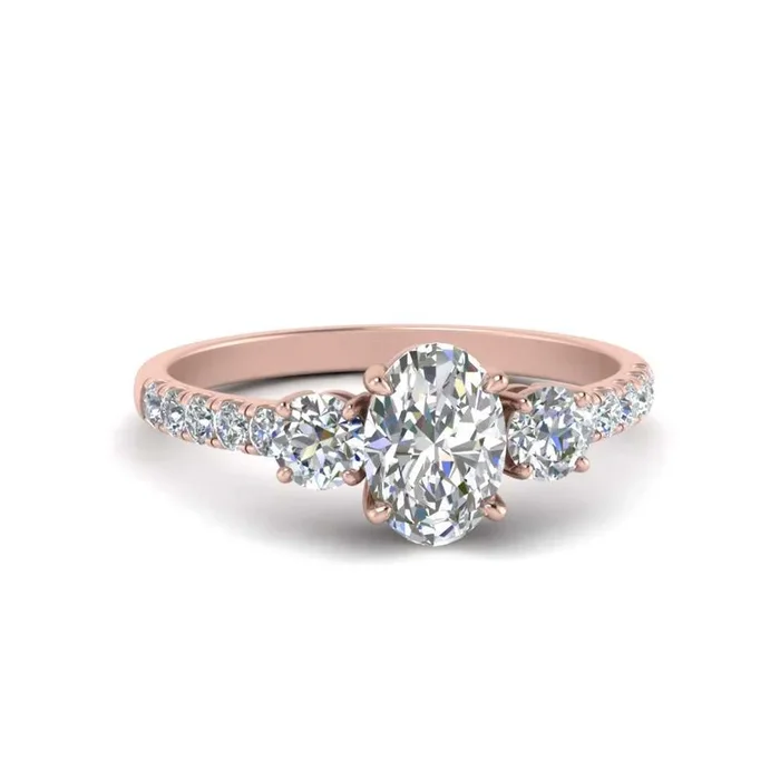 Oval Shaped Petite Micropave Three Stone Ring