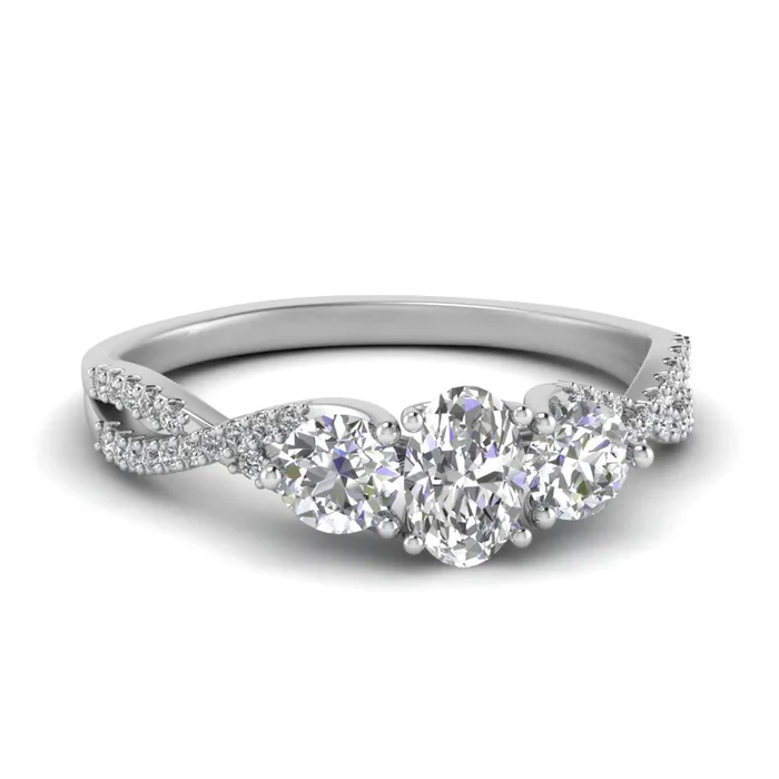 Oval Shaped Trellis Twisted 3 Stone Ring