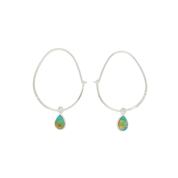 Oval Turquoise Hoops in Silver – 1 1/4″ L | Available to Ship January 7, 2026