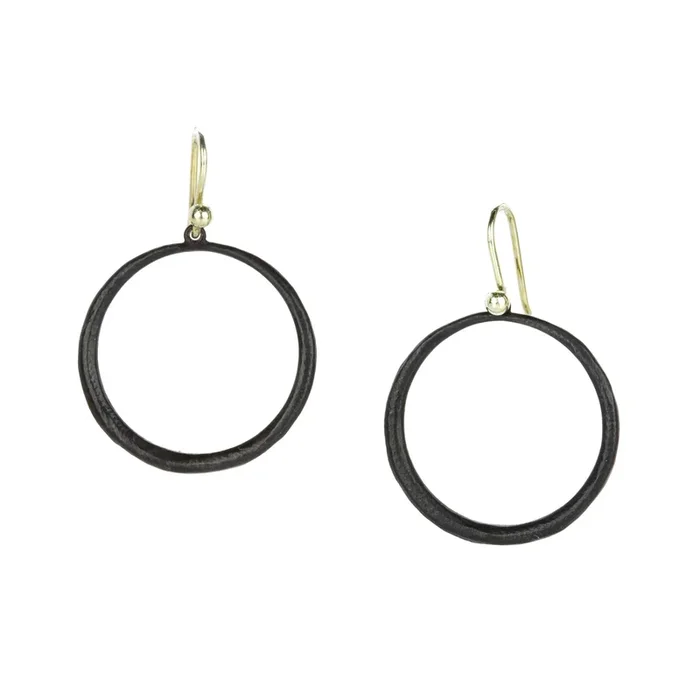 Oxidized Silver Circle Drop Earrings